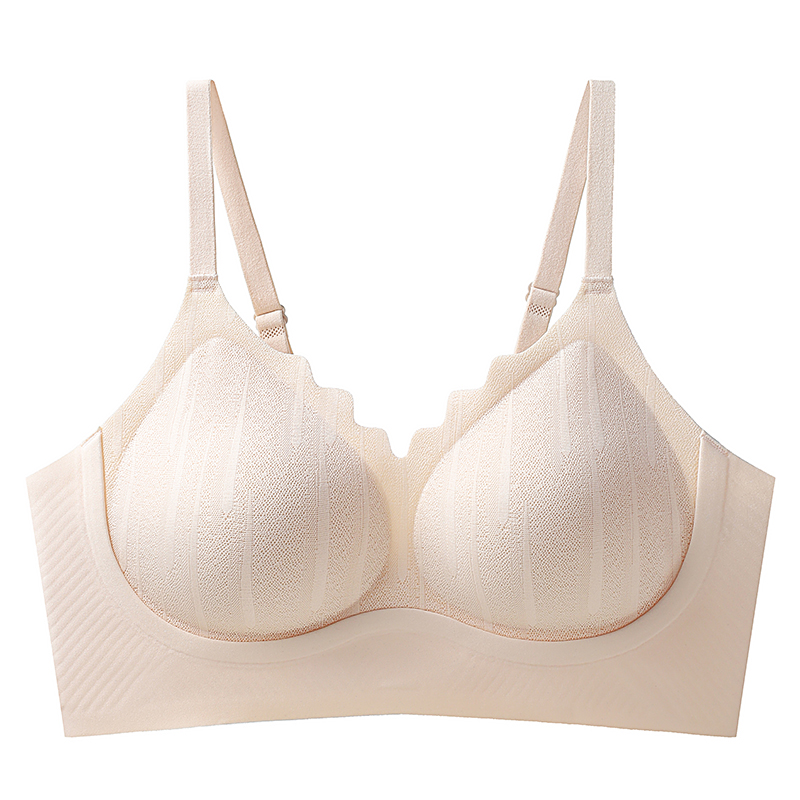 Wavy Lace Neckline Matte Jelly Glue Support Seamless Wireless Bra