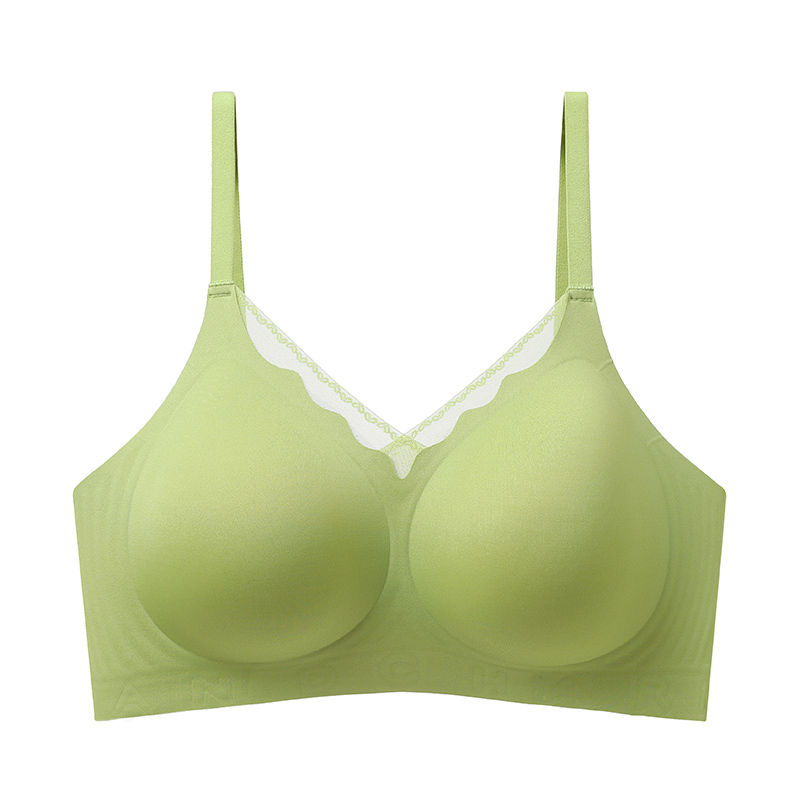 Sheer Wavy Mesh V-Neck Jelly Glue Support Seamless Wireless Bra