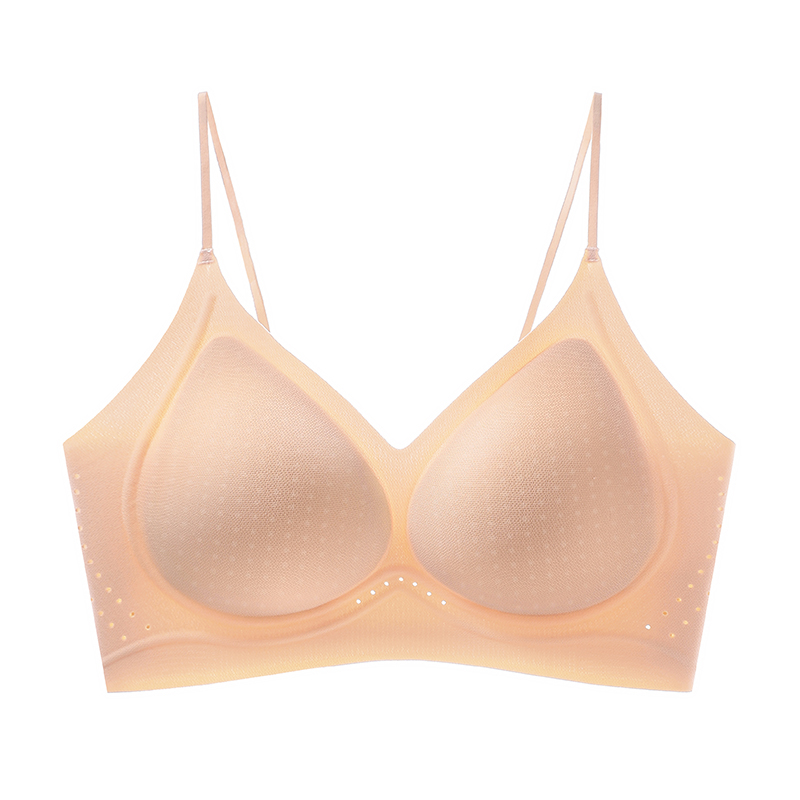 Perforated Breathable Thin Strap Jelly Glue Support Seamless Wireless Bra