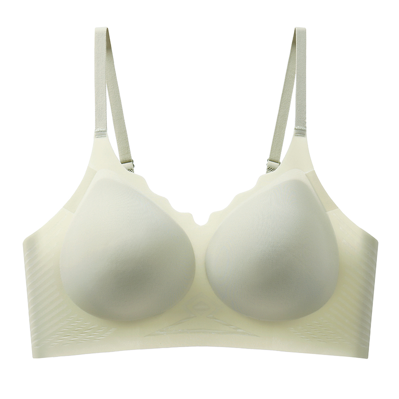 Wavy Scallop V-Neck Vertical Texture Jelly Glue Support Seamless Wireless Bra
