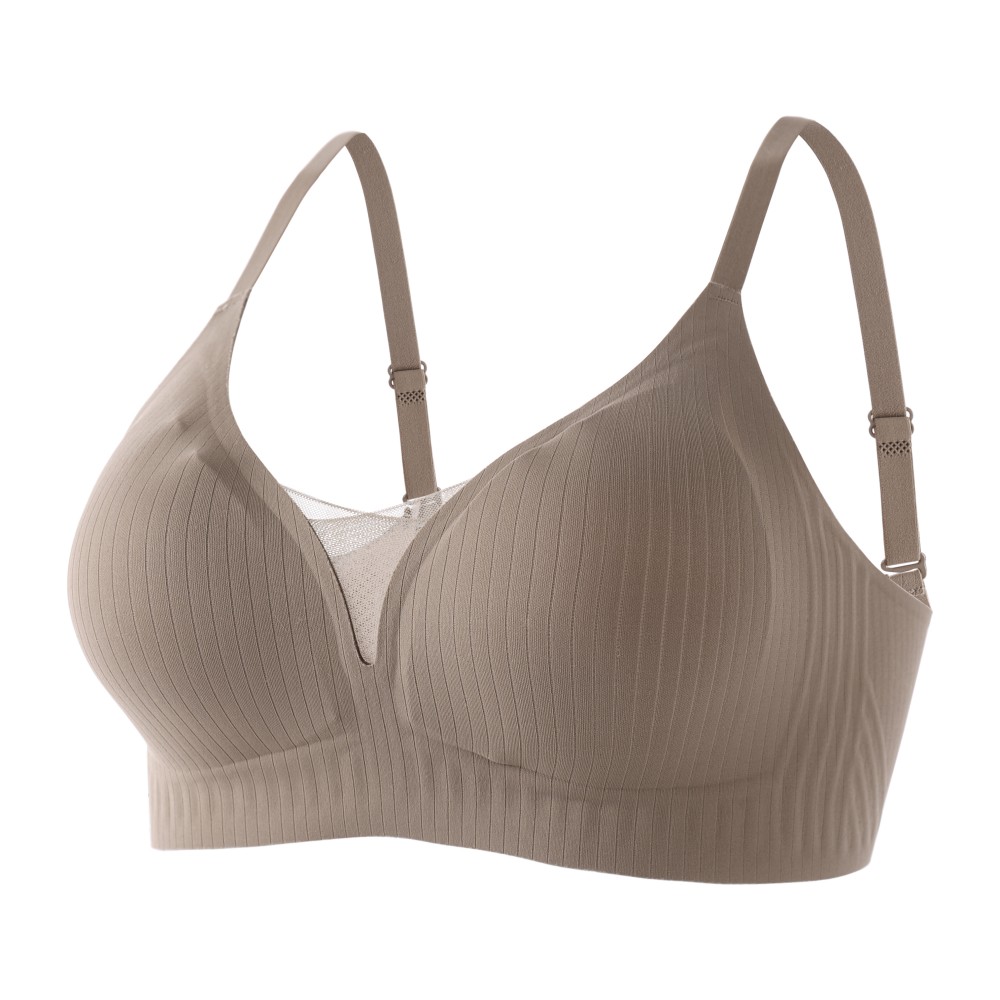 Small V Hollow Mesh Vertical Rib Jelly Glue Support Seamless Wireless Bra
