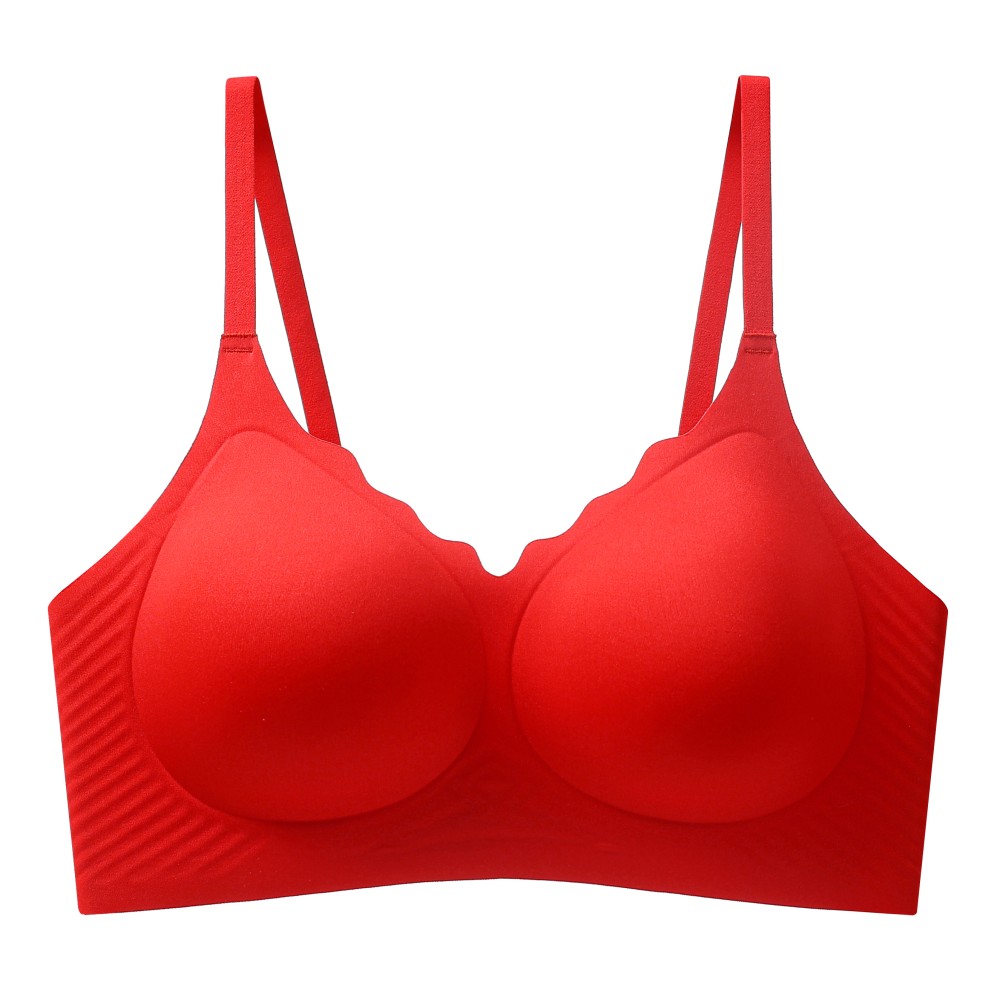 Wavy Scallop Neck Bubble Grid Breathable Jelly Glue Support Seamless Wireless Bra