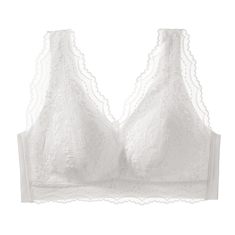 Floral Scalloped Lace V-Neck Jelly Glue Support Wireless Bra