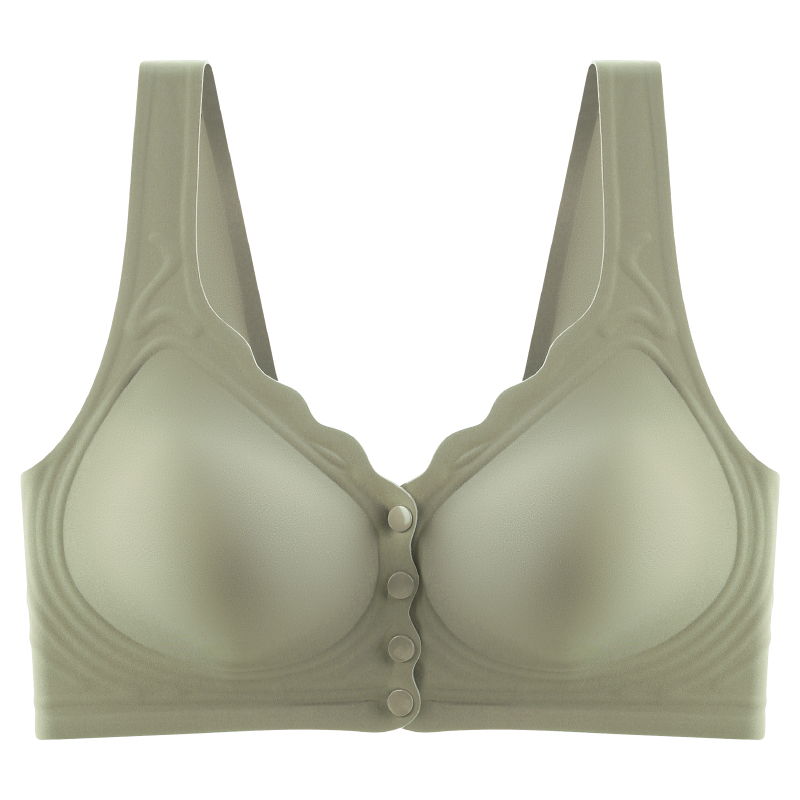 Front Button Wavy Neck Jelly Glue Support Seamless Wireless Bra