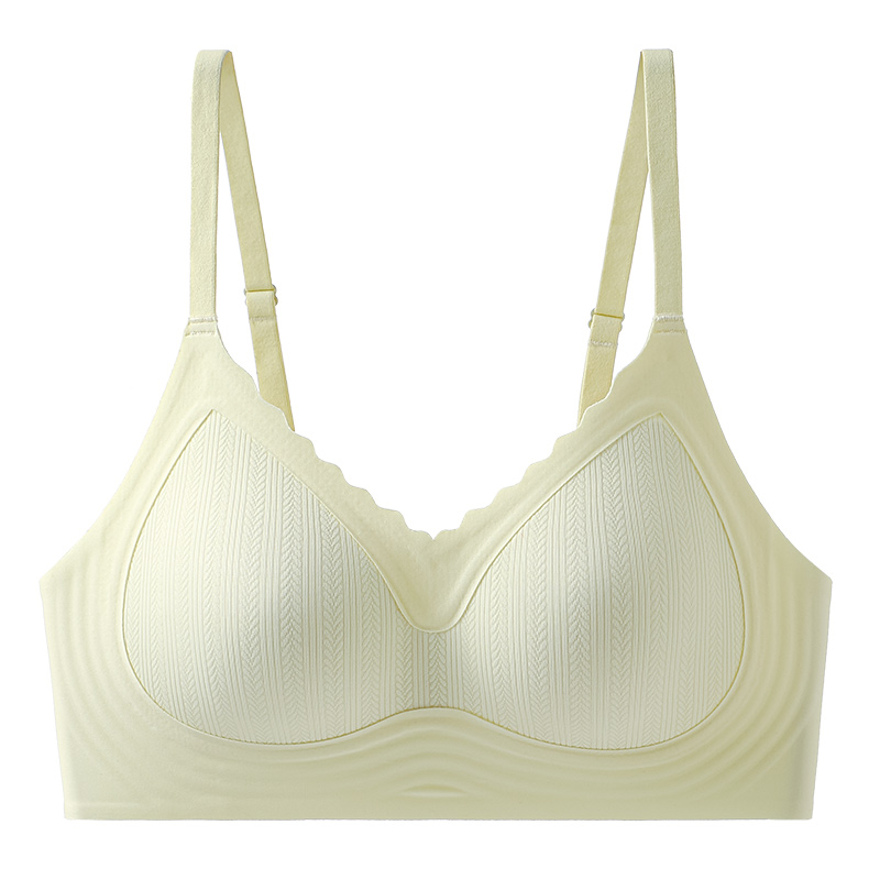 Wavy Scallop V-Neck Wheat Grain Embossed Jelly Glue Wireless Bra