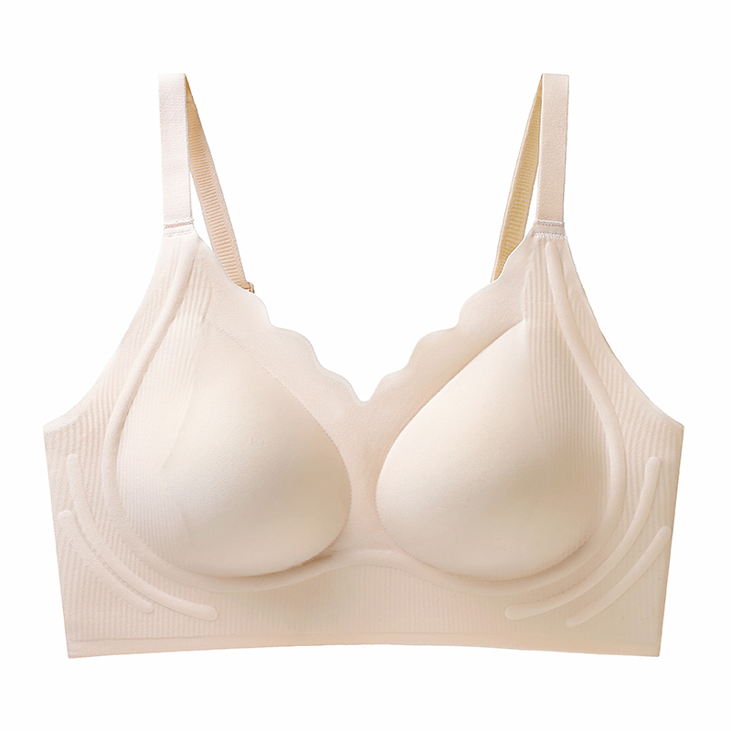 Wavy Scallop Neck Vertical Rib Jelly Glue Support Seamless Wireless Bra