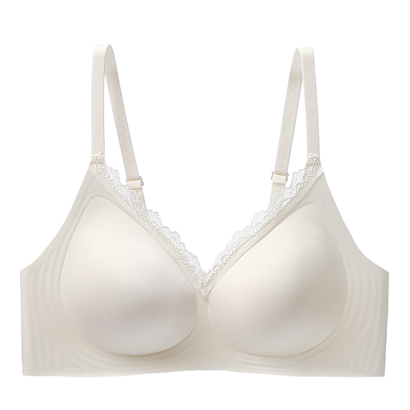 Wave Lace V-Neck Vertical Bubble Texture Jelly Glue Support Seamless Wireless Bra