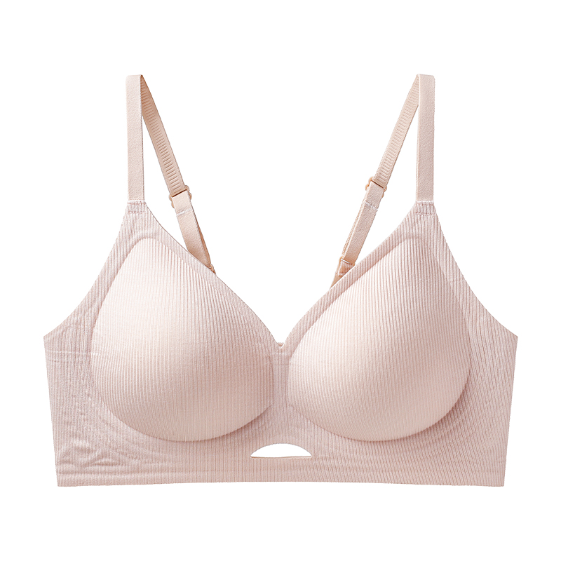 Letter Print Strap Hollow Vent Jelly Glue Support Ribbed Wireless Bra