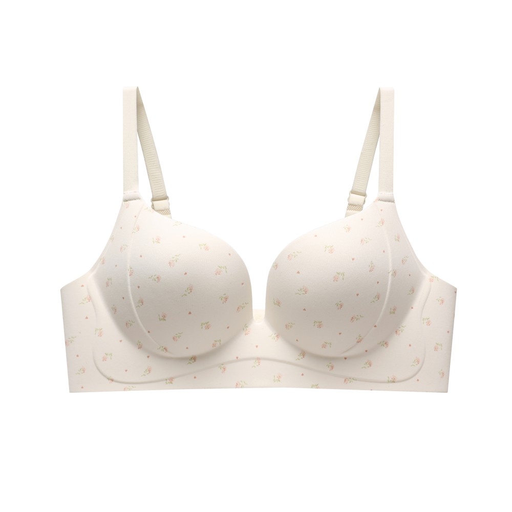 Cute Tiny Dot Print Wide Strap Jelly Glue Support Seamless Wireless Bra