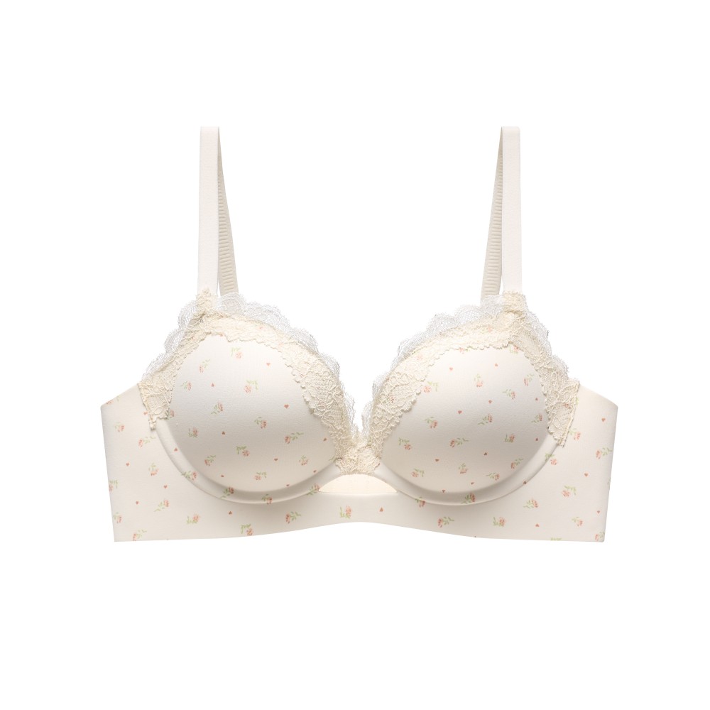 Lace Trim Tiny Dot Print Wide Strap Jelly Glue Support Wireless Seamless Bra