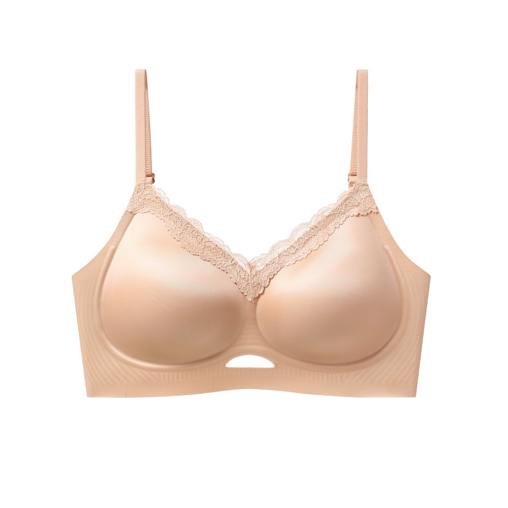 Center Hollow Mesh V-Neck Thin Strap Jelly Glue Support Seamless Wireless Bra